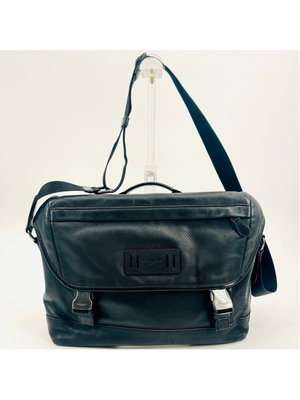 Men's Coach F79902 Ranger Calf Leather Messenger Bag, Black